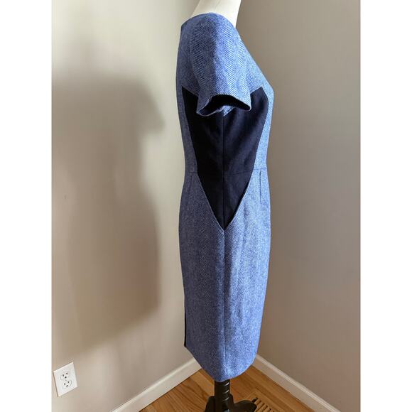 Boden British Tweed by Moon Blue Herringbone Sheath Dress US 6R - Picture 3 of 8